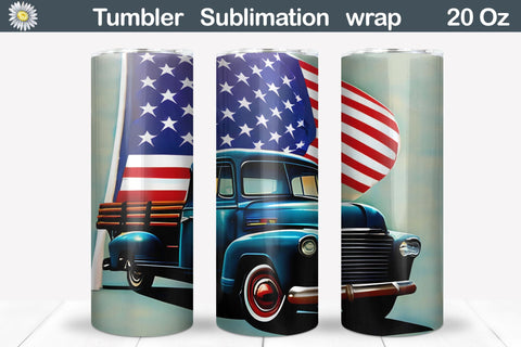Patriotick Truck Tumbler Bundle | American Flag Tumbler Wrap Sublimation WatercolorColorDream 