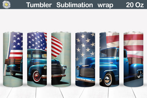 Patriotick Truck Tumbler Bundle | American Flag Tumbler Wrap Sublimation WatercolorColorDream 