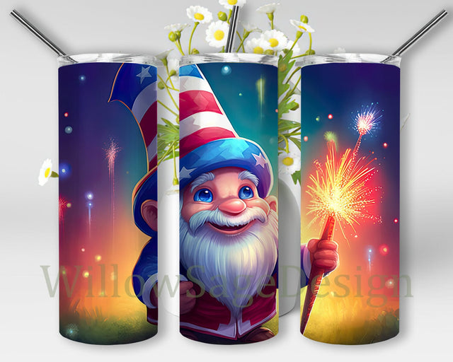 Patrotic Gnome Holding A Bright Sparkler With A Big Smile 20oz Skinny Tumbler Png, 4th July Gnome Tumbler, Patrotic Gnome Tumbler, July 4th Gnome Tumbler Sublimation WillowSageDesign 