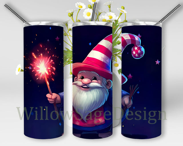 Patrotic Gnome Holding A Bright Sparkler With A Big Smile 20oz Skinny Tumbler Png, 4th July Gnome Tumbler, Patrotic Gnome Tumbler, July 4th Gnome Tumbler Sublimation WillowSageDesign 