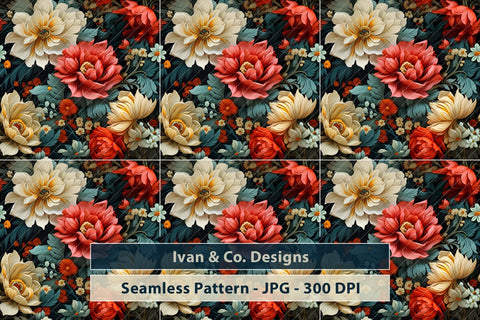 Pattern - Retro Flowers Background, Seamless Pattern, Digital Paper, Scrapbook Paper, Digital Paper Pattern, JPG (73287909) Digital Pattern Ivan & Co. Designs 