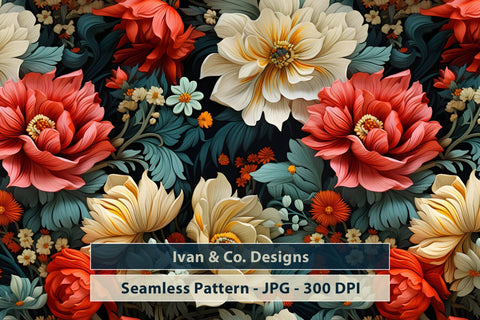Pattern - Retro Flowers Background, Seamless Pattern, Digital Paper, Scrapbook Paper, Digital Paper Pattern, JPG (73287909) Digital Pattern Ivan & Co. Designs 
