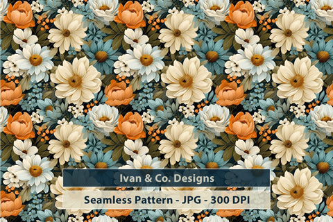 Pattern - Retro Flowers Background, Seamless Pattern, Digital Paper, Scrapbook Paper, Digital Paper Pattern, JPG (73290454) Digital Pattern Ivan & Co. Designs 
