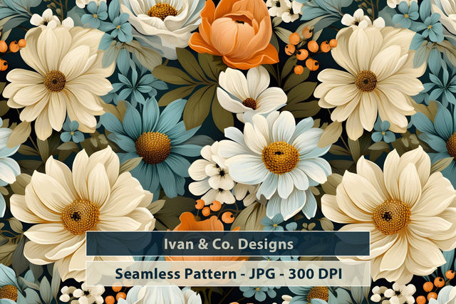 Pattern - Retro Flowers Background, Seamless Pattern, Digital Paper, Scrapbook Paper, Digital Paper Pattern, JPG (73290454) Digital Pattern Ivan & Co. Designs 