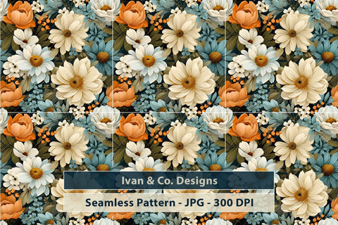 Pattern - Retro Flowers Background, Seamless Pattern, Digital Paper, Scrapbook Paper, Digital Paper Pattern, JPG (73290454) Digital Pattern Ivan & Co. Designs 