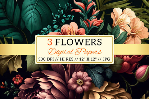 pattern with flowers and leaves Digital Pattern FloridPrintables 