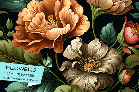 pattern with flowers and leaves Digital Pattern FloridPrintables 