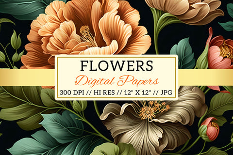 pattern with flowers and leaves Digital Pattern FloridPrintables 