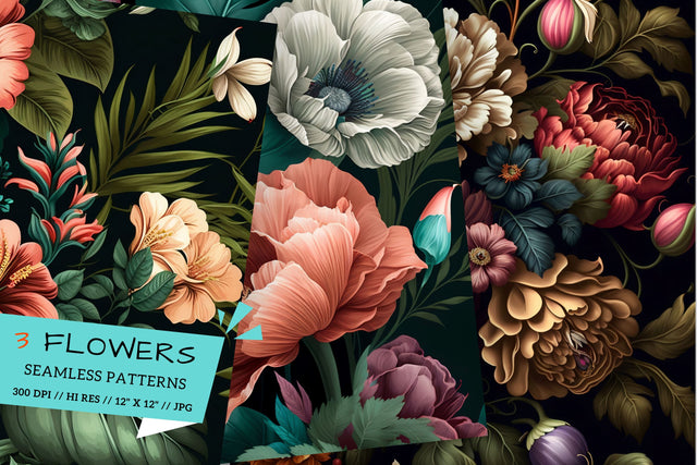 pattern with flowers and leaves Digital Pattern FloridPrintables 