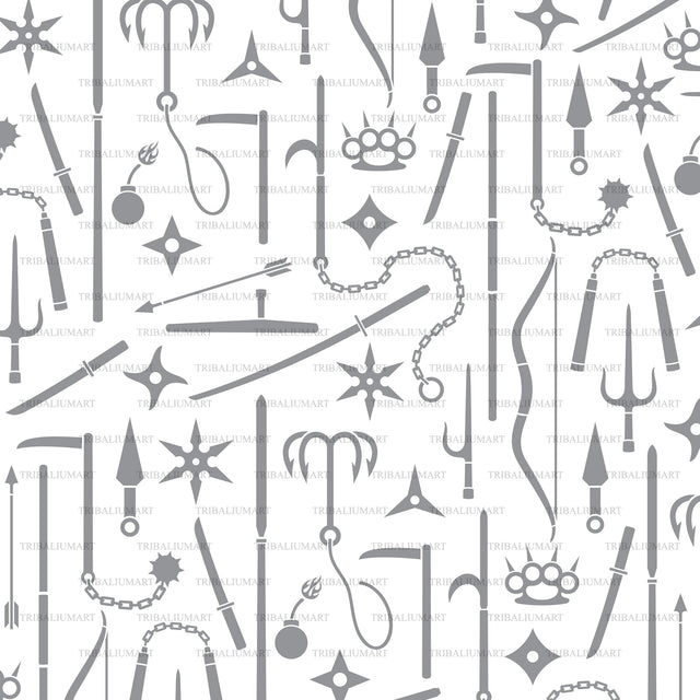 Pattern with icons of ninja weapons SVG TribaliumArtSF 