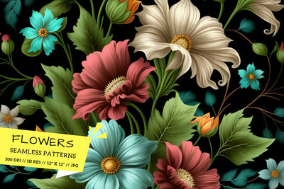 pattern with red and yellow flowers Digital Pattern FloridPrintables 