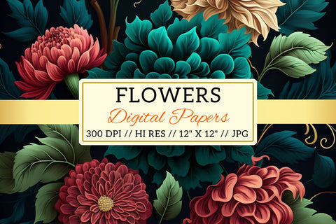 pattern with red and yellow flowers, flowers in the garden Digital Pattern FloridPrintables 