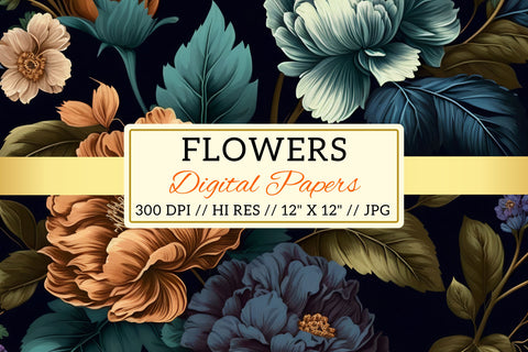 pattern with red and yellow flowers, flowers in the garden Digital Pattern FloridPrintables 