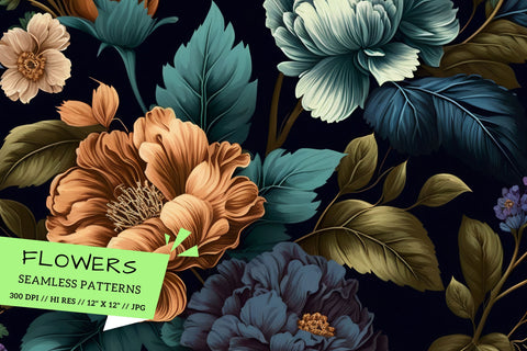 pattern with red and yellow flowers, flowers in the garden Digital Pattern FloridPrintables 