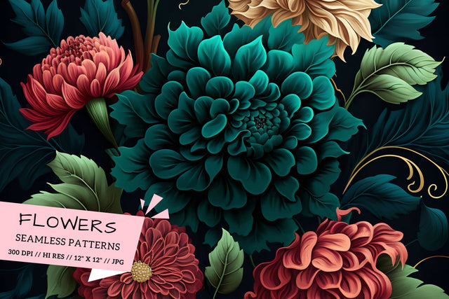 pattern with red and yellow flowers, flowers in the garden Digital Pattern FloridPrintables 