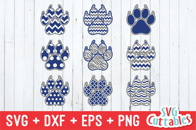 Patterned Paw Prints with Claws SVG Svg Cuttables 