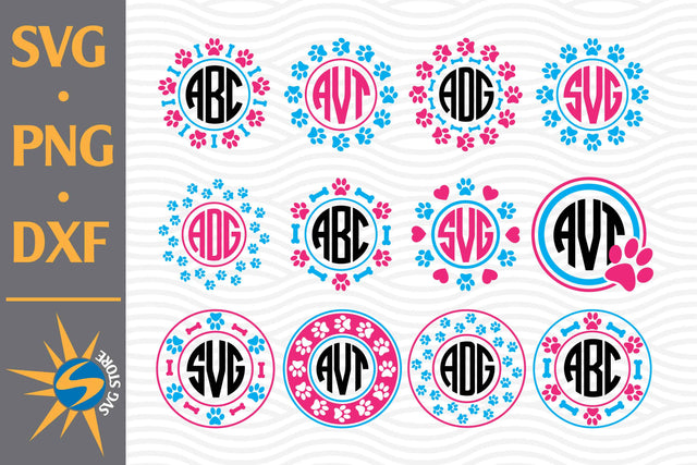 Paw Circle Monogram SVG, PNG, DXF Digital Files Include SVG SVGStoreShop 