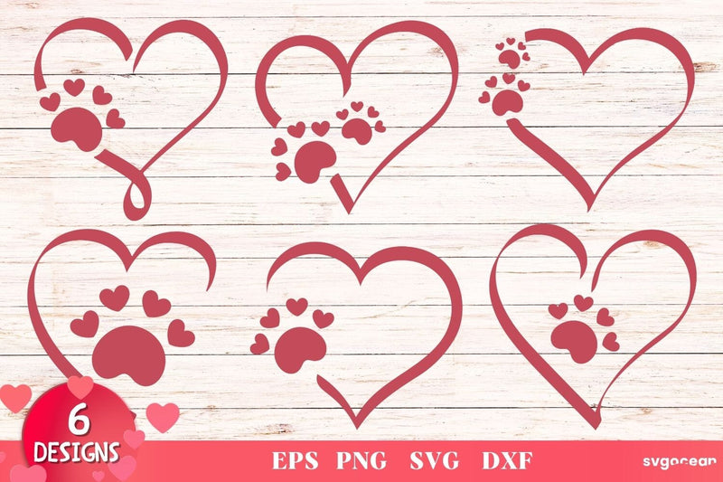 Paw Hearts Svg Bundle | Valentine’s Day | Silhouettes Cut Files SVG SvgOcean 