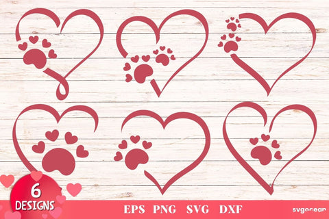 Paw Hearts Svg Bundle | Valentine’s Day | Silhouettes Cut Files SVG SvgOcean 