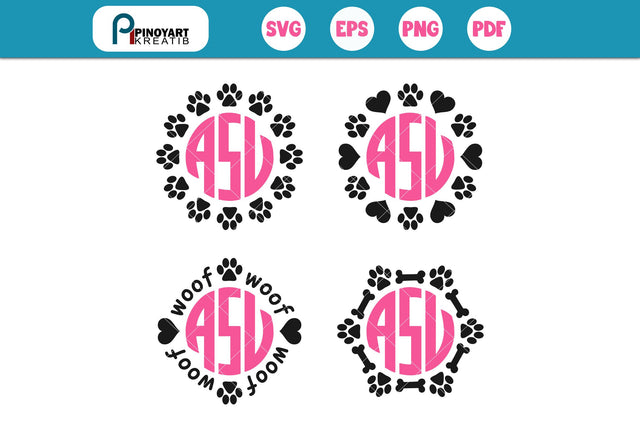 Paw Monogram Svg Bundle SVG Pinoyart Kreatib