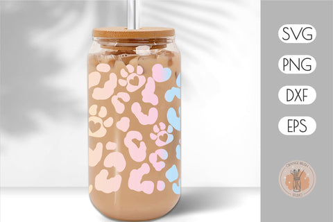 Paw Print Beer Can Glass Wrap 16 Oz Leopard Print SVG OrangeBrushStudio 