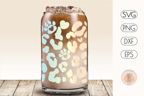 Paw Print Beer Can Glass Wrap 16 Oz Leopard Print SVG OrangeBrushStudio 