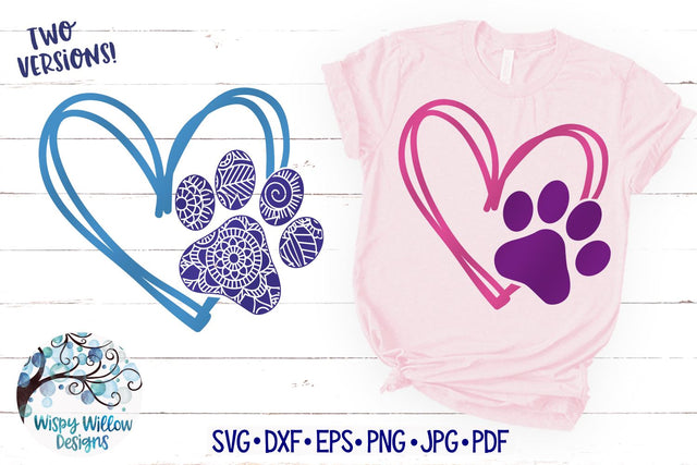Paw Print Heart Mandala SVG SVG Wispy Willow Designs 