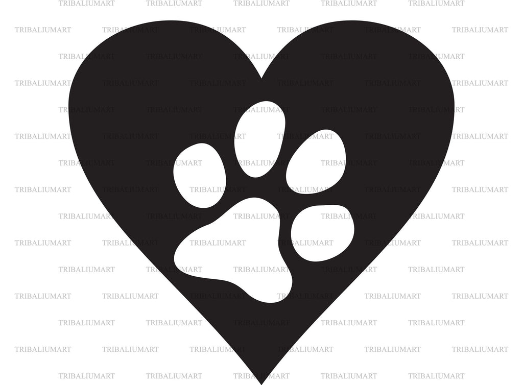 Paw Print Heart. Cut files for Cricut. Clip Art silhouettes (eps, svg ...