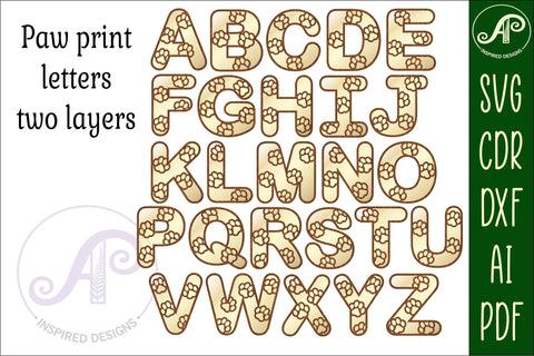 Paw print letters alphabet set. 26 layered letters. SVG APInspireddesigns 