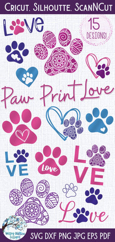 Paw Print Love SVG Bundle SVG Wispy Willow Designs 