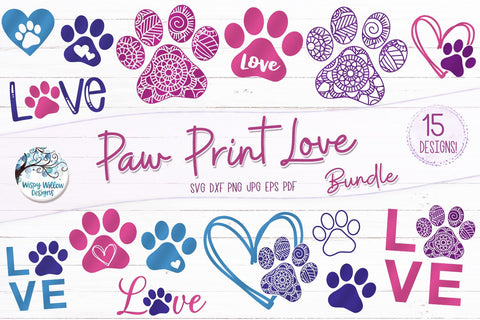 Paw Print Love SVG Bundle SVG Wispy Willow Designs 