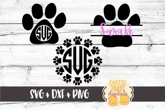 Paw Print Monogram Frames Set - Monogram SVG Files SVG Cheese Toast Digitals 