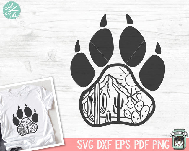 Paw Print SVG, Cactus SVG, Mountain Scene svg, Forest Trees svg, Camping svg, Hiking svg, Adventure svg, Desert Scene svg SVG Wild Pilot 