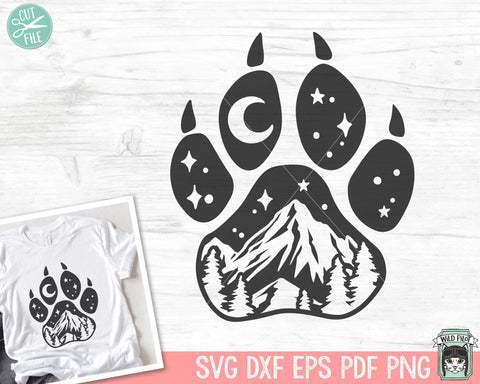 Paw Print SVG, Mountain Scene SVG, Adventure SVG, Forest Trees svg, Camping svg, Hiking svg, Outdoors svg, Explorer svg, Night Sky svg SVG Wild Pilot 