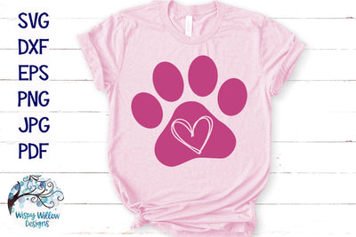 Paw Print with Heart SVG SVG Wispy Willow Designs 