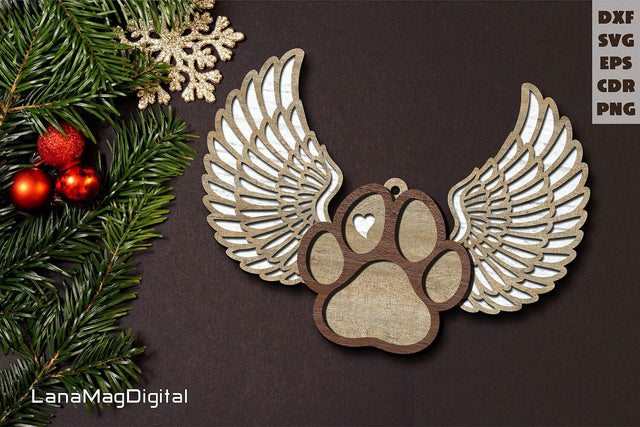 Paw with wings svg Pet memorial layered ornament laser cut SVG LanaMagDigital 