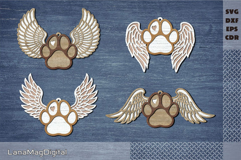 Paw with wings svg Pet memorial layered ornament Winged paw SVG LanaMagDigital 