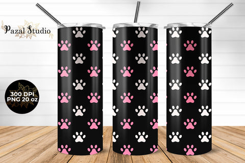 Paws Pattern 20 oz Skinny Tumbler Wrap Sublimation Design Sublimation Pazal Studio 