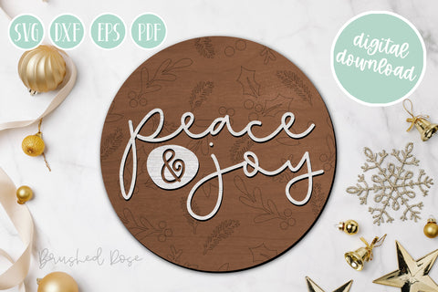 Peace and Joy Laser Cut round sign file| Glowforge SVG Brushed Rose 