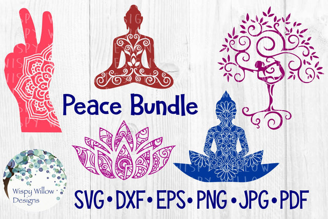 Peace Bundle | Lotus | Buddha | Yoga | Tree | Peace Sign SVG Wispy Willow Designs