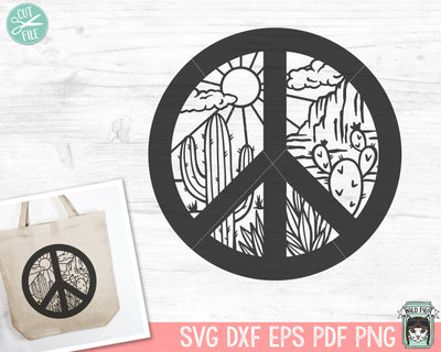 Peace Cactus SVG file, Cactus cut file, Desert Scene svg, Cactus Scene svg, Mountain Scene svg, Peace Sign svg, Boho svg, Cactus png file SVG Wild Pilot 