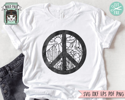 Peace Cactus SVG file, Cactus cut file, Desert Scene svg, Cactus Scene svg, Mountain Scene svg, Peace Sign svg, Boho svg, Cactus png file SVG Wild Pilot 