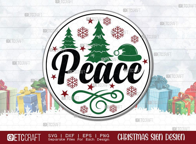 Peace Christmas Sign SVG Cut File | Peace Sign Svg | Porch Sign Svg | Round Wood Sign Svg | Christmas Decor Svg | Farmhouse Sign Svg | Christmas Sign Svg | Christmas Wood Sign Design SVG ETC Craft 