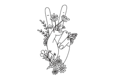Peace fingers sign with flowers Machine Embroidery Design ,One Line Art embroidery design, 4 sizes , instant download Embroidery/Applique DESIGNS ArtEMByNatalia 