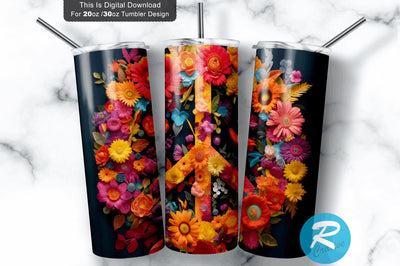 Peace Floral Colorful 20 oz / 30 oz Tumbler PNG Sublimation Regulrcrative 