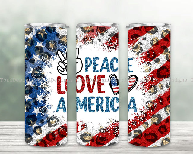 Peace love America 20oz Skinny Tumbler 4th of July Sublimation Design For Straight/Tapered Tumbler PNG File Digital download Sublimation ToriDesigns 