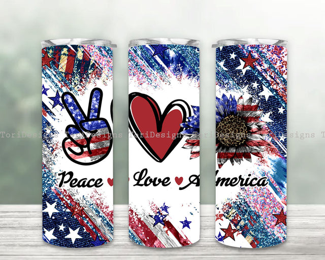 Peace Love America 20oz Skinny Tumbler PNG, Fourth Of July Tumbler Wrap, Stars Sublimation Design Sublimation ToriDesigns 