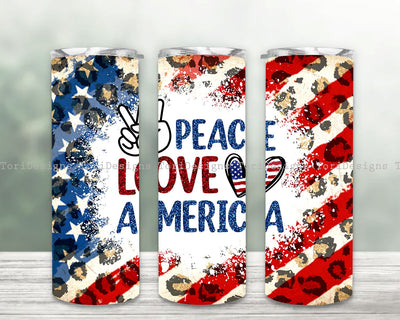 Peace Love America 20oz Skinny Tumbler Sublimation, Independence Day Tumbler Wrap. American Flag Glitter PNG Straight and Tapered Files Sublimation ToriDesigns 