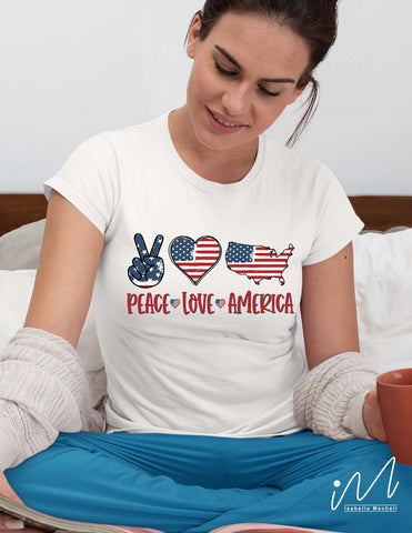 Peace love America png, USA Independents day t shirt png SVG Isabella Machell 