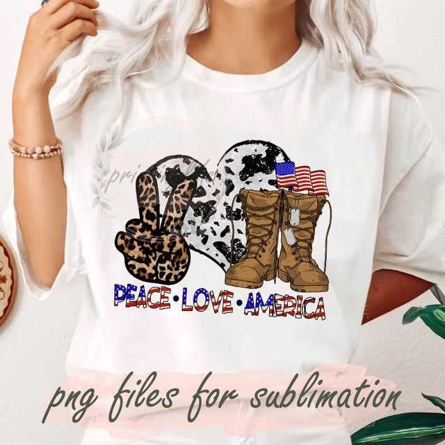 Peace Love America Sublimation Png, America Flag Design Png, 4th Of July Png, Patriotic America Png, Leopard Cowhide Digital Files, Designs Download Sublimation PrintingLife 